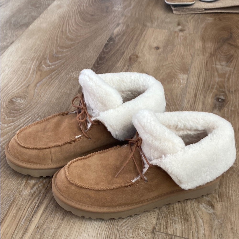 UGG Tan and White Cozy Slippers